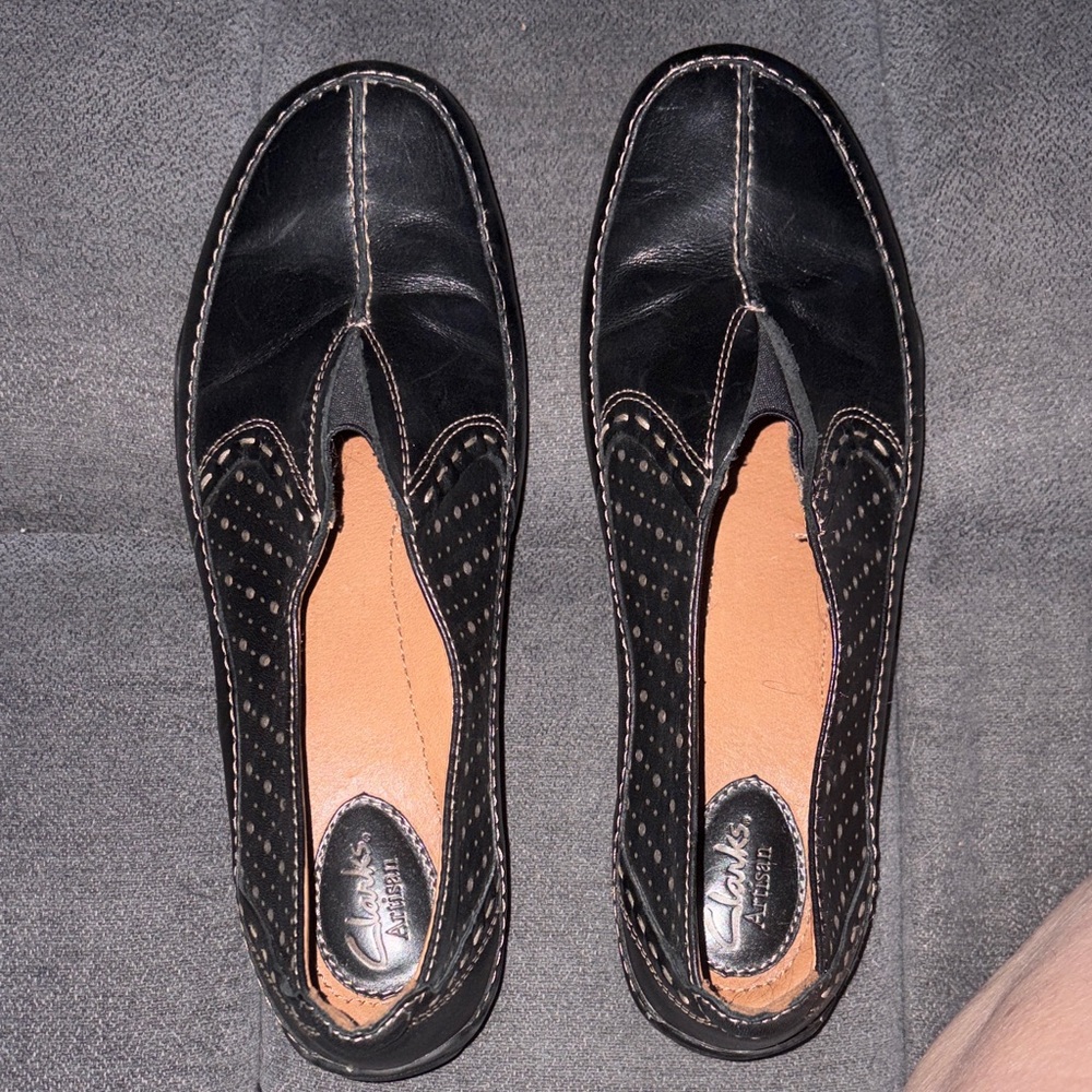 Clarks Black Perforated Loafers